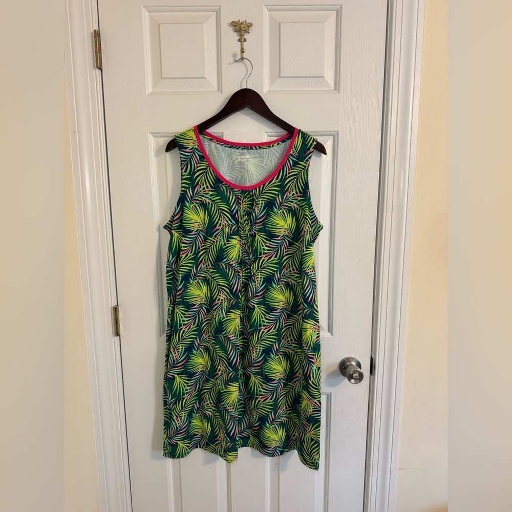 Lands’ End Pintuck dress size large green pink